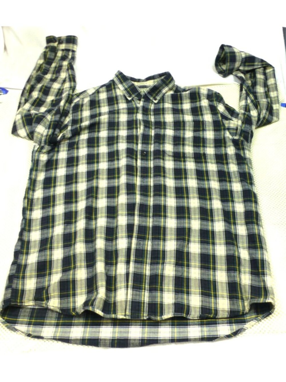 LL Bean Mens Traditional Fit Plaid Button-Down Long‎ Sleeve Shirt L Blue Yellow